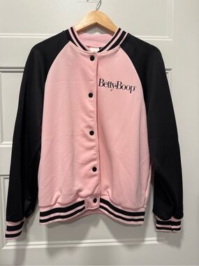 SHEIN Pink and Black Betty Boop Varsity Jacket